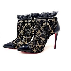 Christian Louboutin 100 Pigalle Boots Black Lace NWOT 37